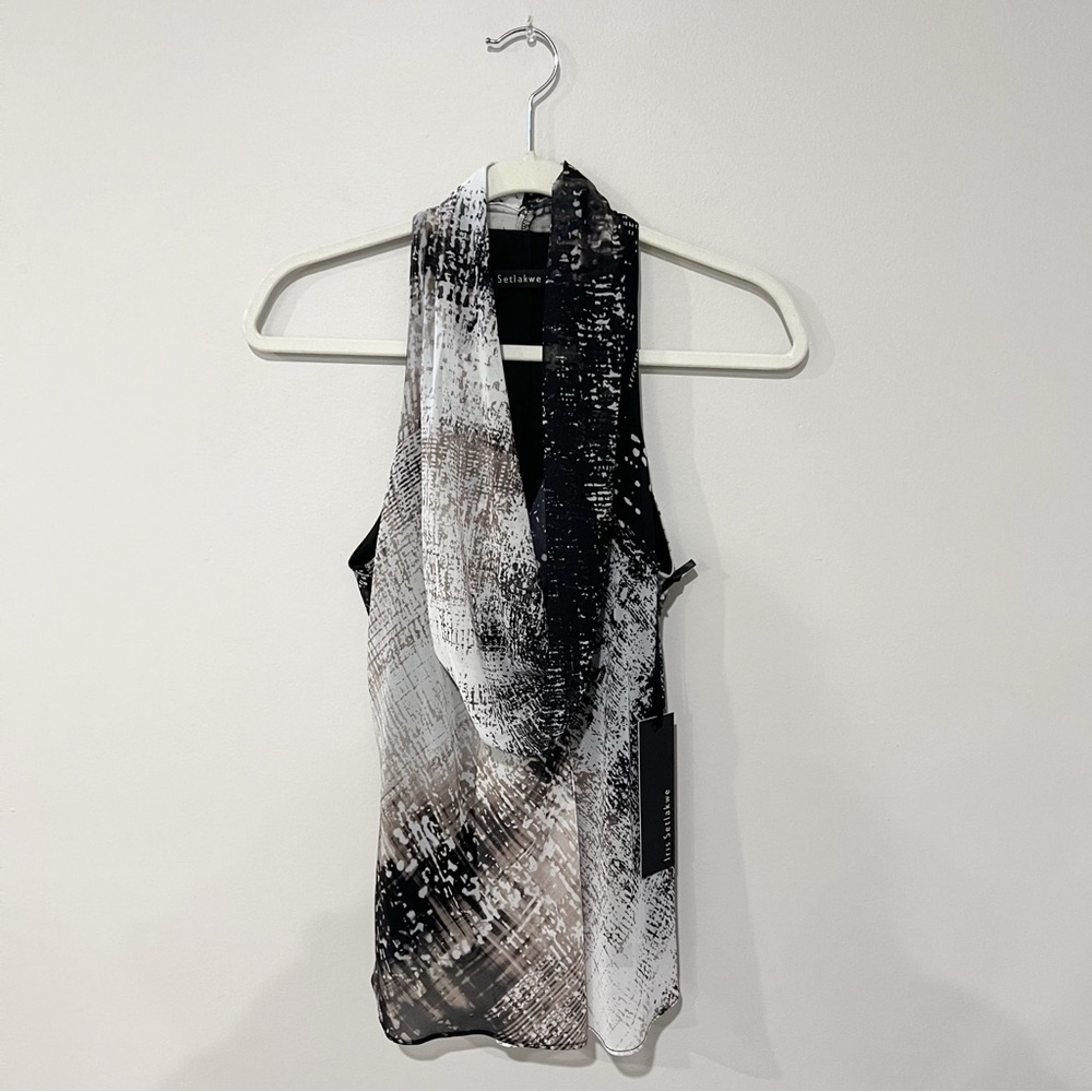 Iris Setlakwe NWT Sleeveless Cowl Neck Print Top